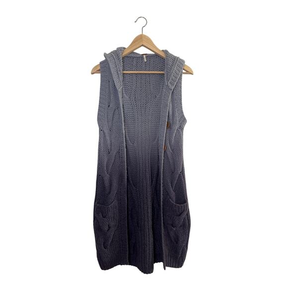 Free People Ombre Gradient Cable-Knit Hooded Cardigan Sweater Vest - Picture 5 of 16